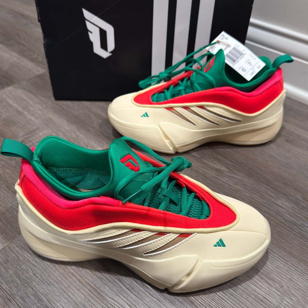 Adidas Dame 9 Cream and Green Low Basketball Sneakers